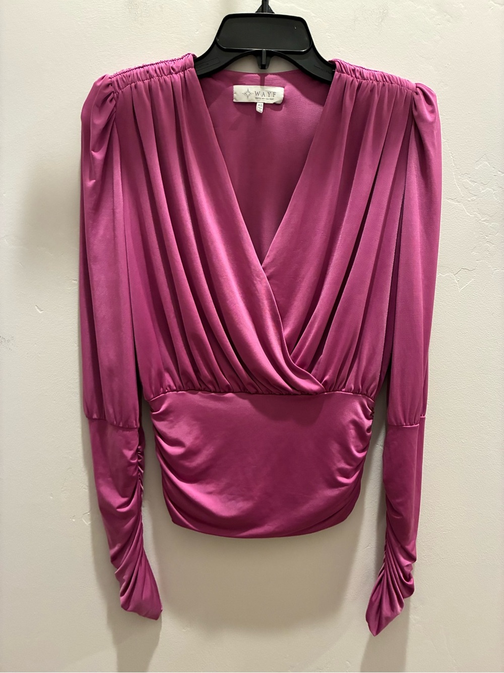 Wayf Fuchsia Wrap-Front Long Sleeve Blouse